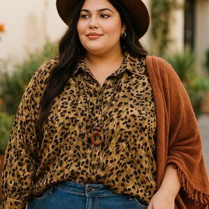 CLOTHES 3X 100% Silk Womens Leopard Print Long Sleeve Blouse Shirt Work Dressy